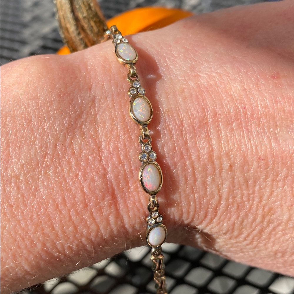 Gold or Gold Color Over Sterling Silver Opal Bracelet from Australia - Picture 9 of 17